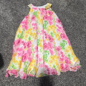 American Princess Girls Floral Party Dress Size 6 Pink Yellow Green Sleeveless